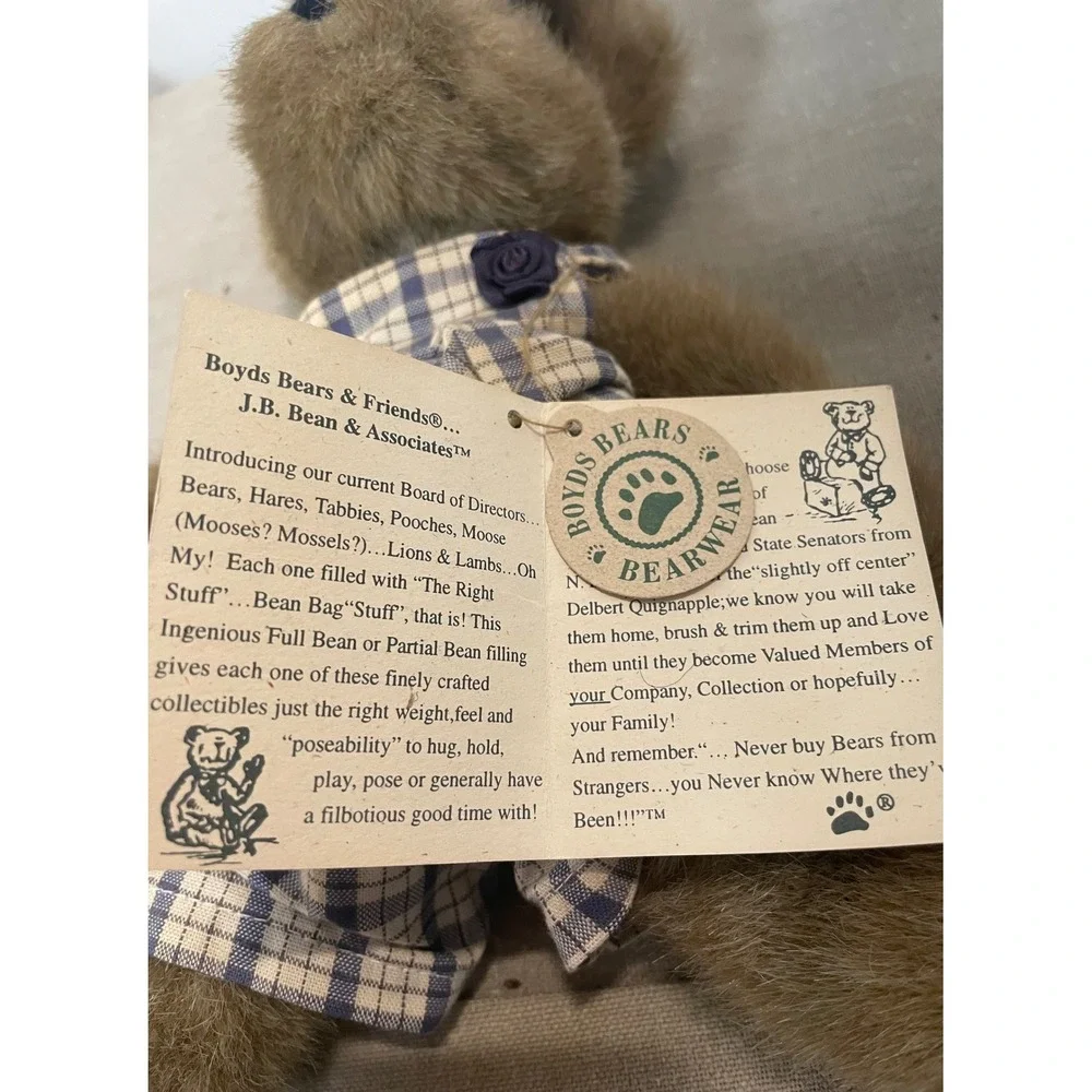 Boyds Bears Brooke B Bearsley Plush‎ Teddy Bear Plaid Romper Bow 917400 Vintage